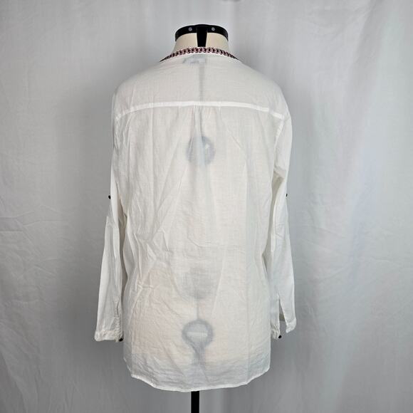 Gap Long Sleeve Blouse Women's XXL White w/ Red & Black Embroidered - Picture 9 of 16